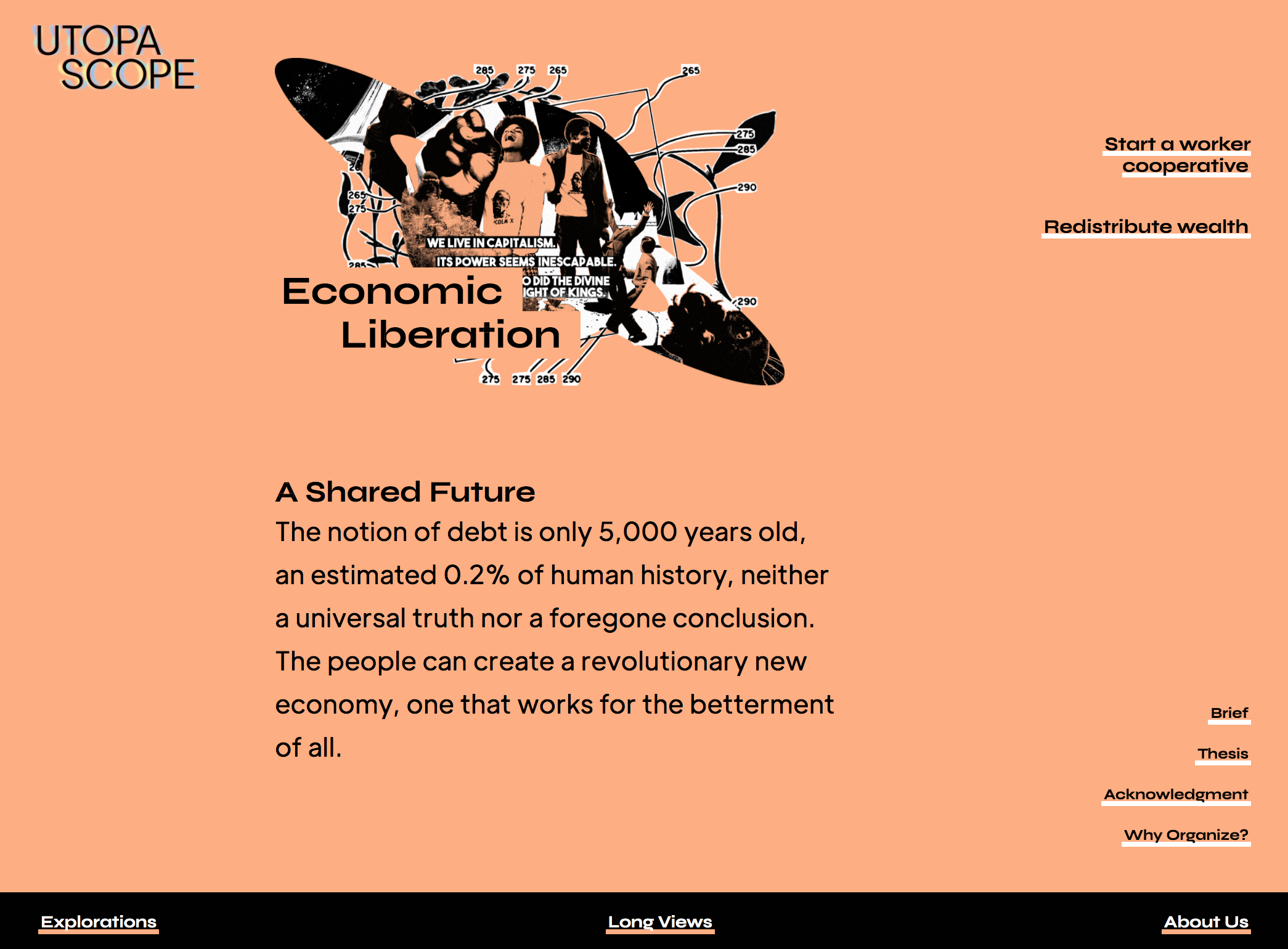 A sample page from the Utopascope project: the Economic Liberation page