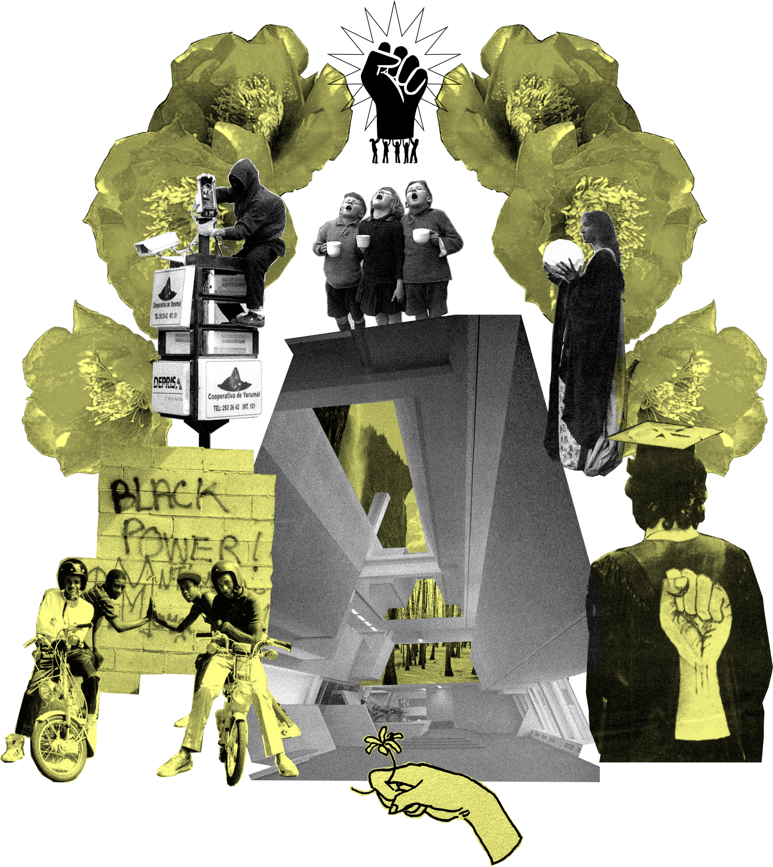 collage depicting themes of people power and group determination
